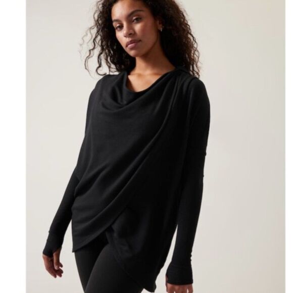 Athleta Purana Wrap Oversized Modal Hoodie Black Sweatshirt Size S - Picture 1 of 13